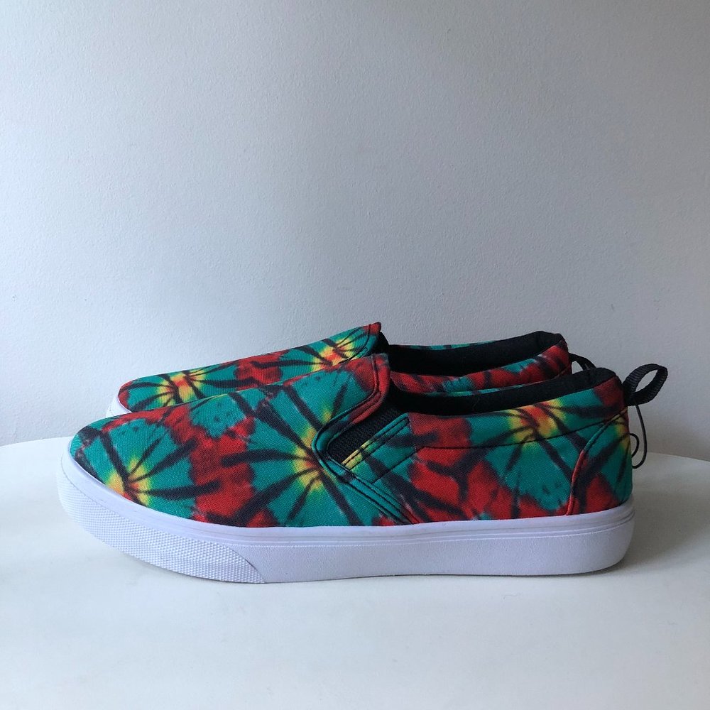 Taxi tie dye red green slip on canvas sneakers
